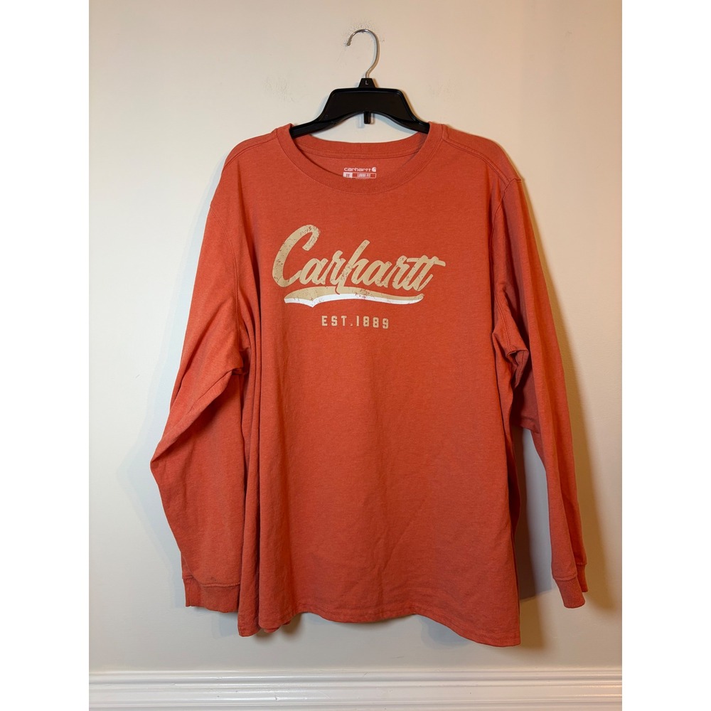 Carhartt Graphic Tee Mens 3X Burnt Orange Loose Fit Long Sleeve Script Logo